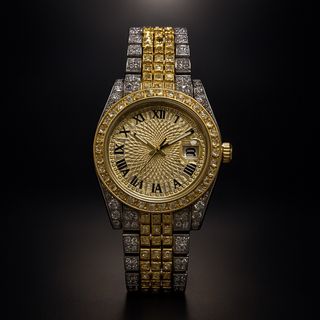 Orologio di Lusso Dorato e Argentato con Diamanti