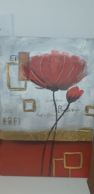 Set di 2 quadri con fiori rossi e dorati