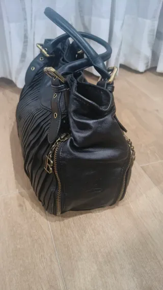 Bolso Bally Negro Piel Plisado
