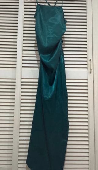 Vestido satén largo verde botella Shein S nuevo