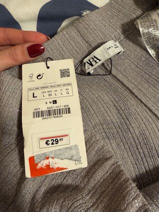 Pantalón Zara Gris Plateado Brillo Talla L