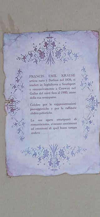 Oleografia paesaggio con castello e barca