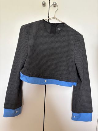 Top cuadros Zara Gris y Azul Talla XS