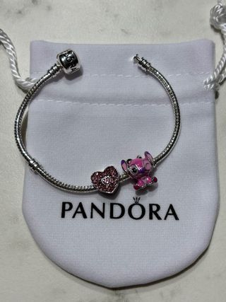 Pulsera estilo Pandora Corazón y Stitch Rosa