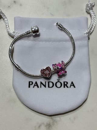 Pulsera estilo Pandora Corazón y Stitch Rosa