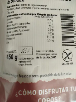Copos de Trigo Sarraceno el Granero Sin Gluten
