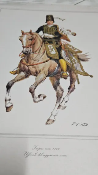 5 Litografie Militari a Cavallo