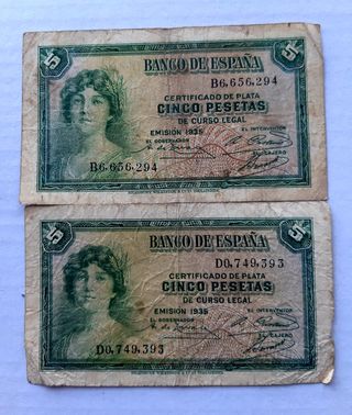 2 Banconote - 5 Pesetas 1935