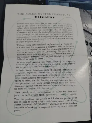 Brochure Rolex vintage Milgauss