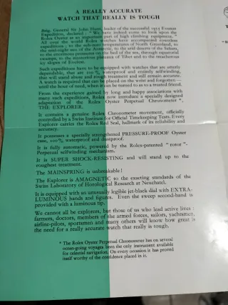 Brochure Rolex Explorer Vintage