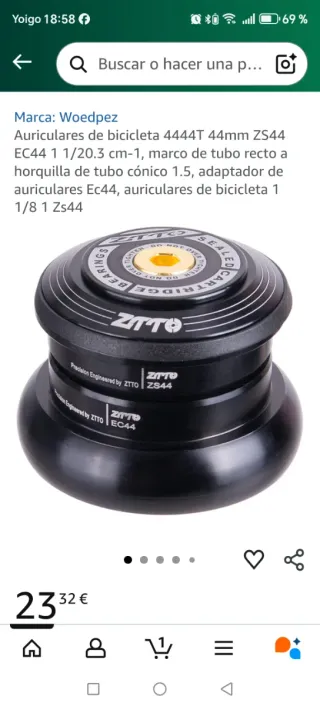 Auricular Bicicleta ZTTO Rodamiento Sellado