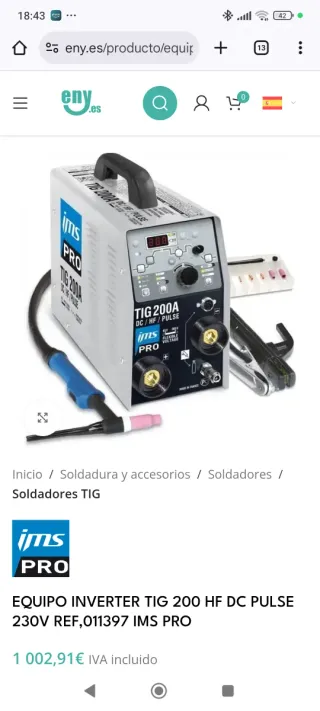 Soldador TIG 200A pulsada DC/HF/PULSE IMS PRO