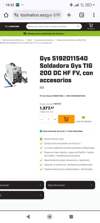 Soldador TIG 200A pulsada DC/HF/PULSE IMS PRO