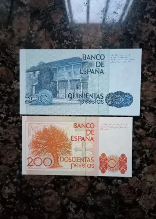 Due banconote Spagna 500 e 200 pesetas non circolate
