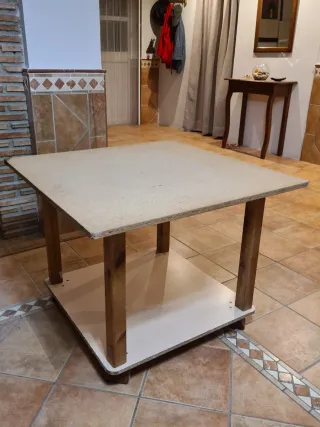 Mesa camilla cristal y tela beige