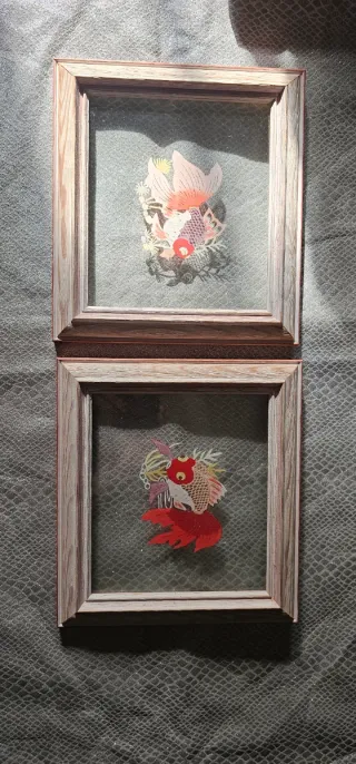 Lote 2 quadri con pesce koi