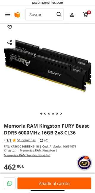 Kingston FURY Beast DDR5 16GB 6000MHz CL36