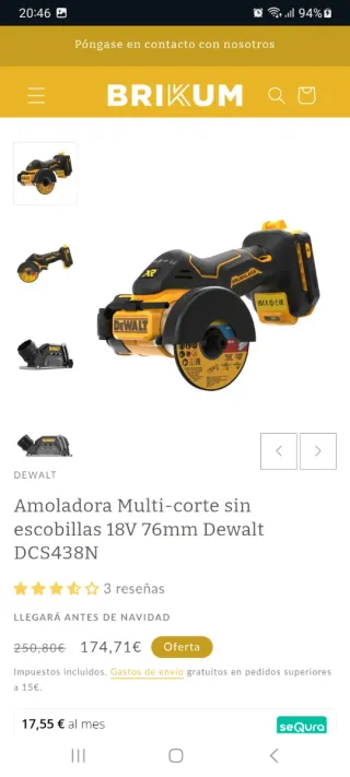 Mini amoladora Dewalt DCS438N-XJ