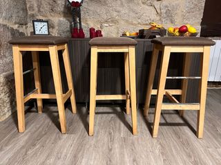 Sgabelli da Cucina in Legno e Tessuto Marrone