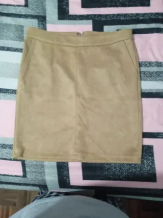 Falda beige efecto ante Talla 38