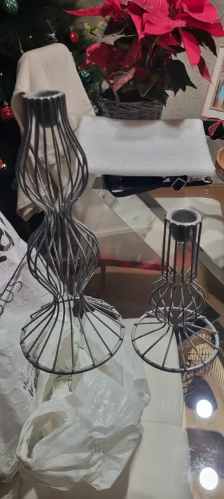 Portacandele metallici grigi (2 unità)