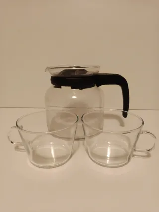 Teiera/caffettiera e 2 tazze in borosilicato