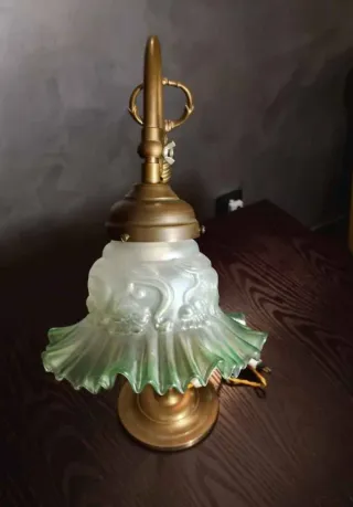 Lampada antica ottone e vetro primo '900