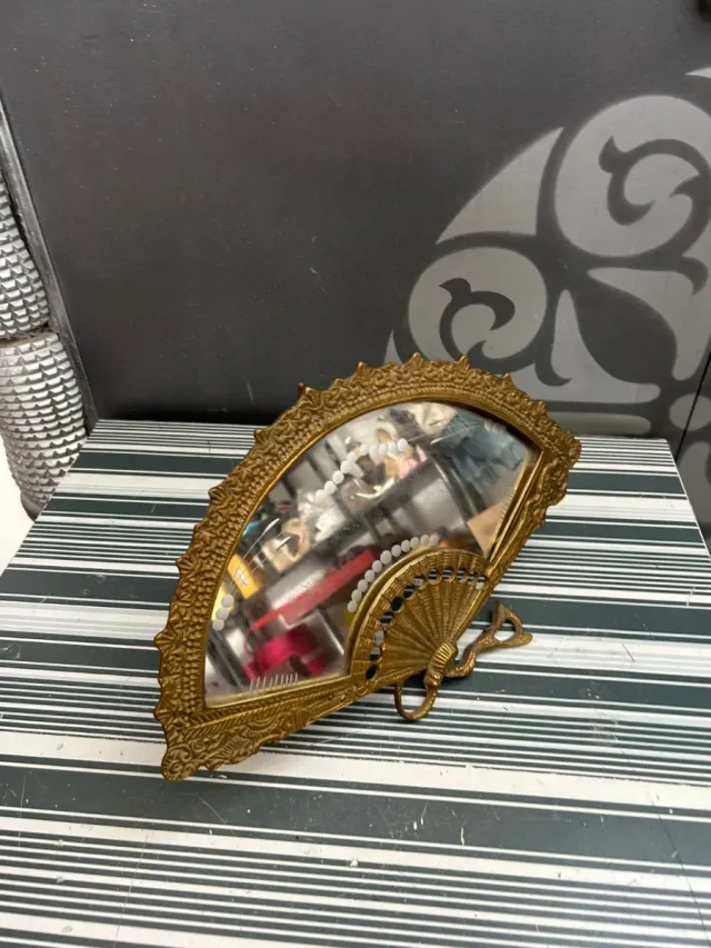 Espejo abanico vintage de bronce