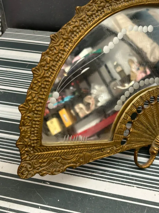 Espejo abanico vintage de bronce
