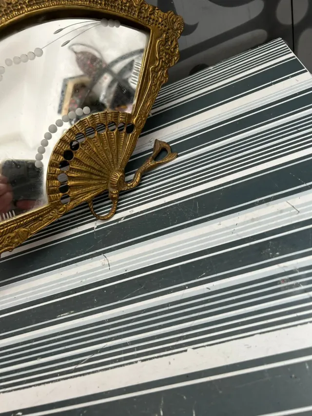 Espejo abanico vintage de bronce