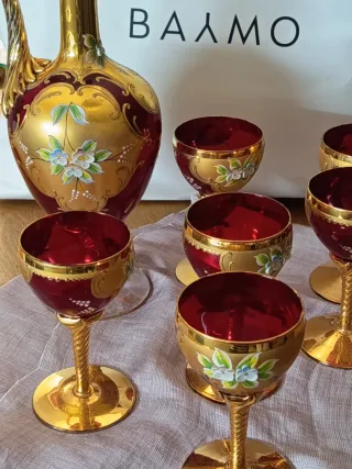 Conjunto  Cristal de Murano Rojo y Dorado