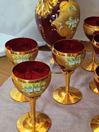 Conjunto  Cristal de Murano Rojo y Dorado