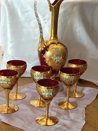 Conjunto  Cristal de Murano Rojo y Dorado