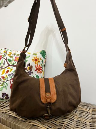 Borsa marrone in tela e pelle