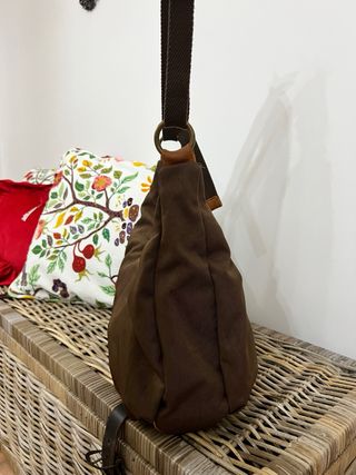 Borsa marrone in tela e pelle