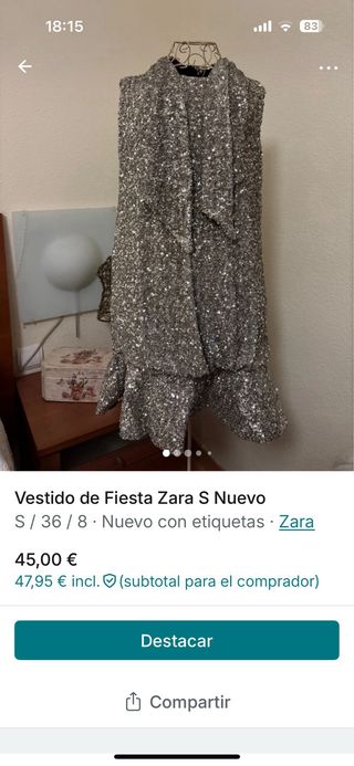 Vestido Fiesta Zara Talla S nuevo a estrenar