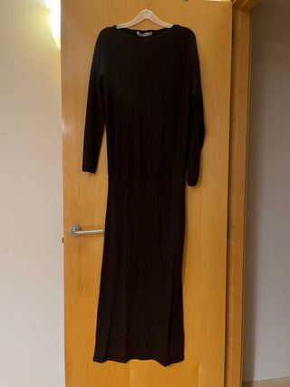 Vestido largo Zara manga larga marrón chocolate