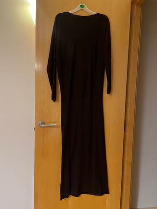Vestido largo Zara manga larga marrón chocolate