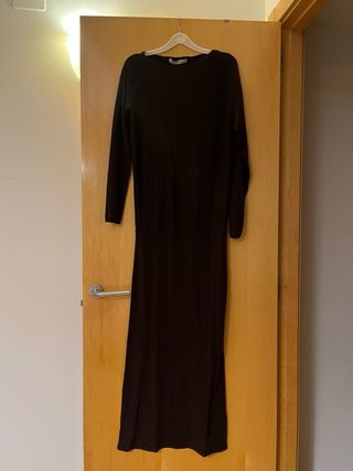 Vestido largo Zara manga larga marrón chocolate