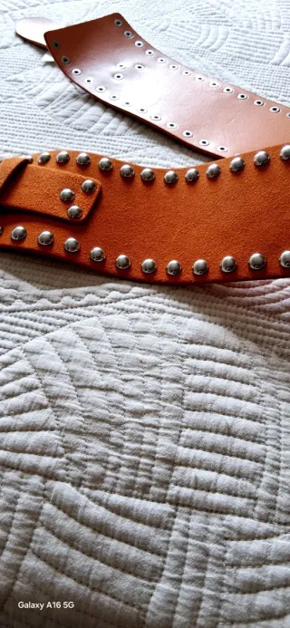 Cinturón Zara Piel Naranja Tachuelas Talla 80