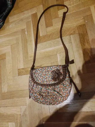 Borsa vintage a fiori marrone multicolore