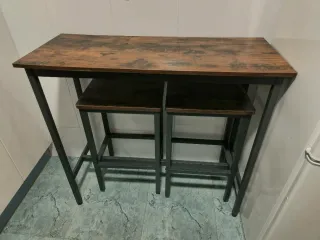Tavolo alto industriale da cucina con 2 sgabelli