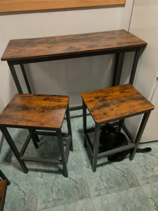 Tavolo alto industriale da cucina con 2 sgabelli