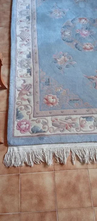 Alfombra Lana 100% China Azul y Rosa