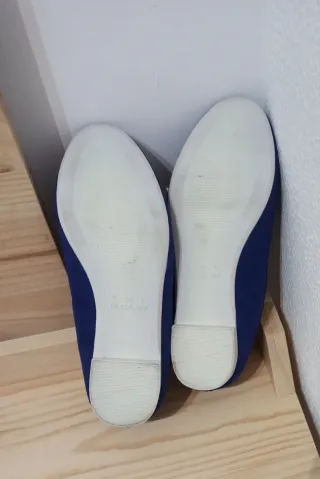 Zapatos planos azules con detalle dorado