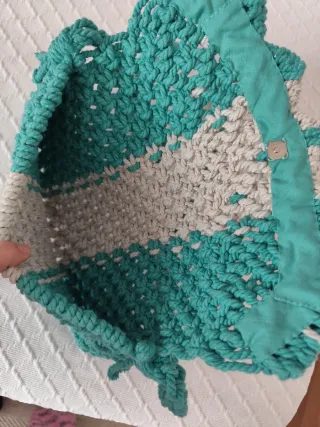 Bolso macramé gris y turquesa