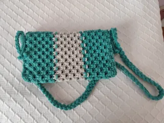 Bolso macramé gris y turquesa