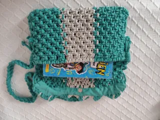 Bolso macramé gris y turquesa