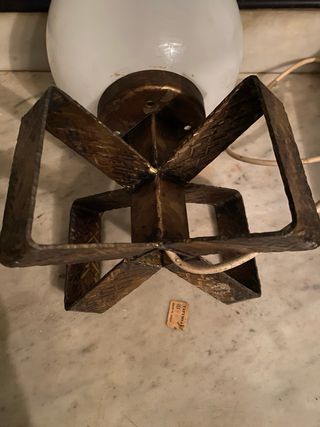 Lámpara Mesa Vintage, Pie Metálico, Globo Cristal