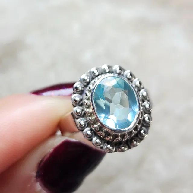 Anillo Plata 925 Topacio Azul Ovalado